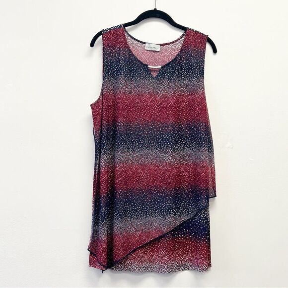 Catherines Mesh Keyhole Polka Dot Gradient Horizontal Stripe Tank, Sz 0X (14/16) - Picture 2 of 11